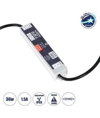 GLOBOSTAR® LUMISPLASH 60961 Τροφοδοτικό-Μετασχηματιστής Class II SELV 36W 1.5A DC 24V Αδιάβροχο IP68 - AC 220-240V σε DC 24V - Μ17 x Π3 x Υ2cm - 3 Χρόνια Εγγύηση